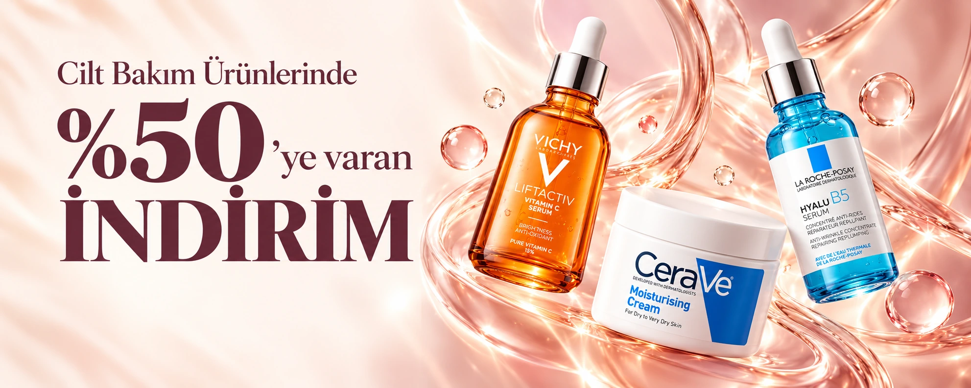 Cilt bakım ürünlerinde yüzde 50’ye varan indirim.